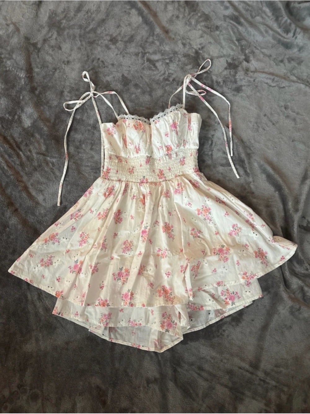 Altar'd State White Floral Tie-Shoulder Sundress with Pink Roses